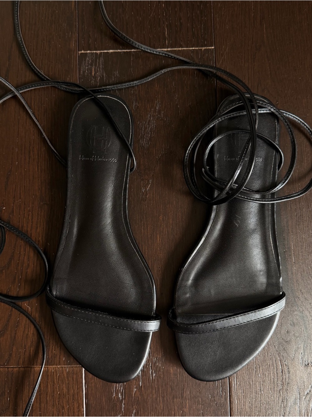House of Harlow 1960 Black Lace-Up Flat Sandals